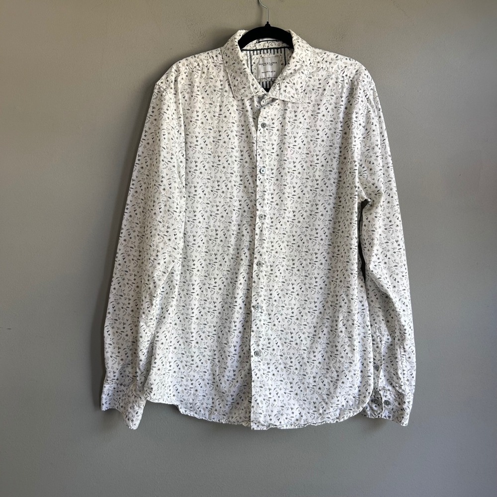 Denim & Flower Ricky Singh Mens XL White Grey Floral Cotton Button Down Shirt